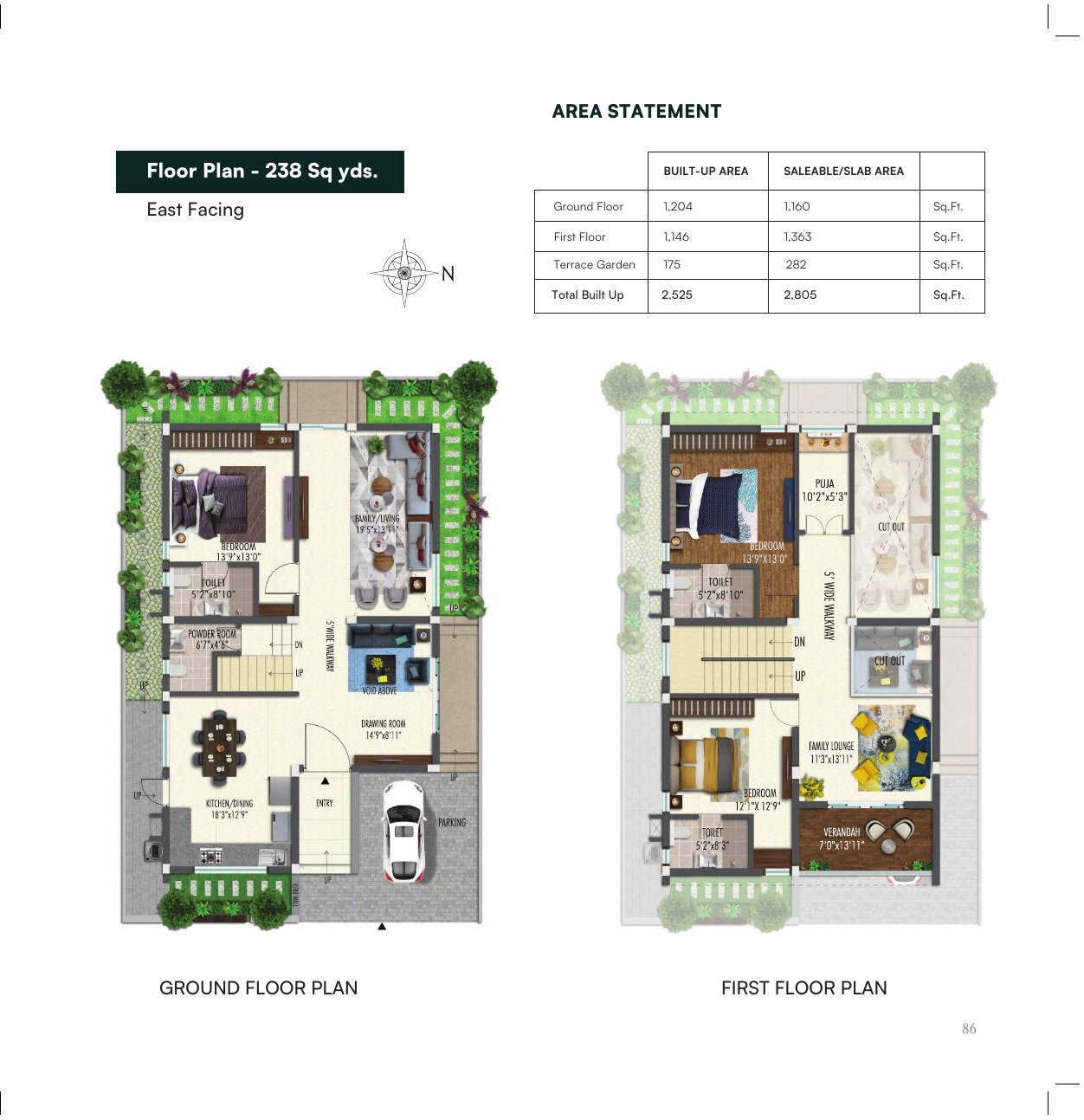 3 BHK Villa — East Facing (238 Sq. Yds)